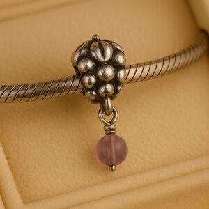 Pandora .925 Sterling Silver Grapes Bunch Dangle Charm Amethyst EUC ALE #292